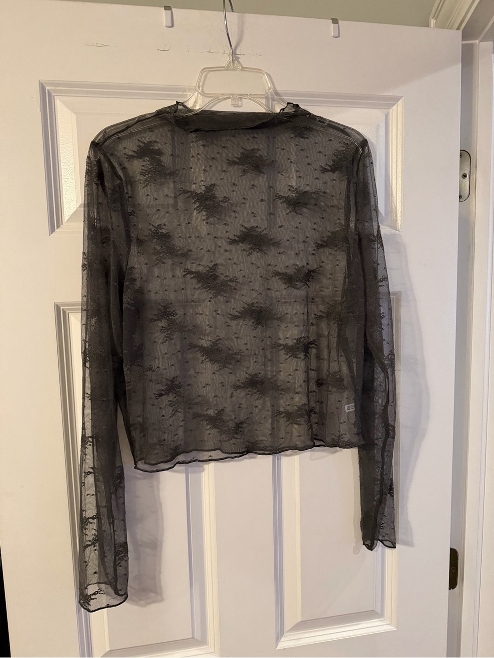 aerie Black Semi-Sheer Mesh Long-Sleeve Top